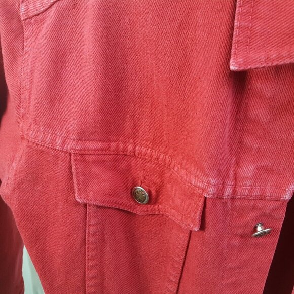 HIGH STATE Womens Vintage RED Denim Jacket Button Up LARGE MADE CANADA - Picture 4 of 10